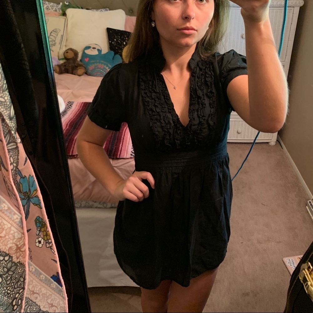 Black Short Sleeve Ruffle Top/ Mini Short Dress